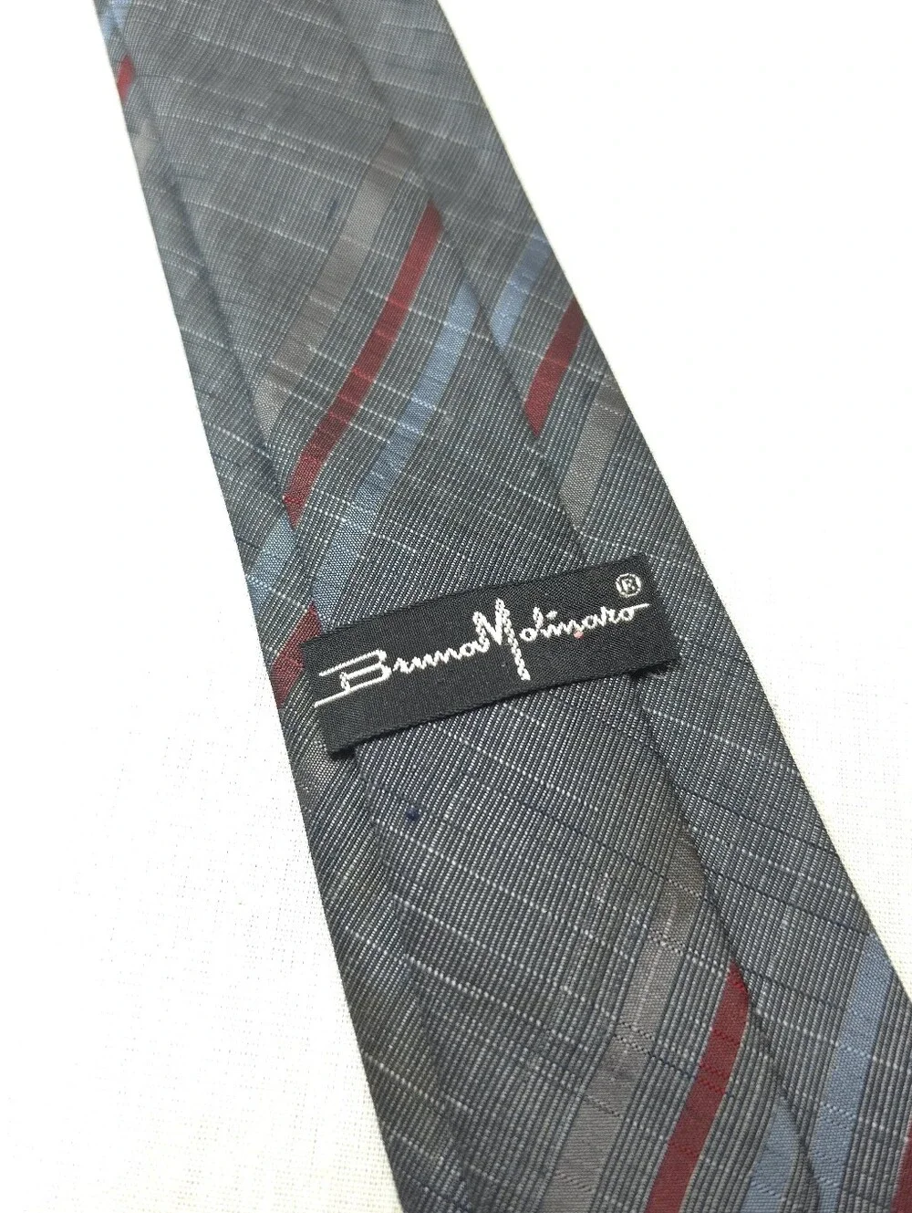 Men's Bruna Molinaro Gray Tie with Red and Blue Stripe Accent